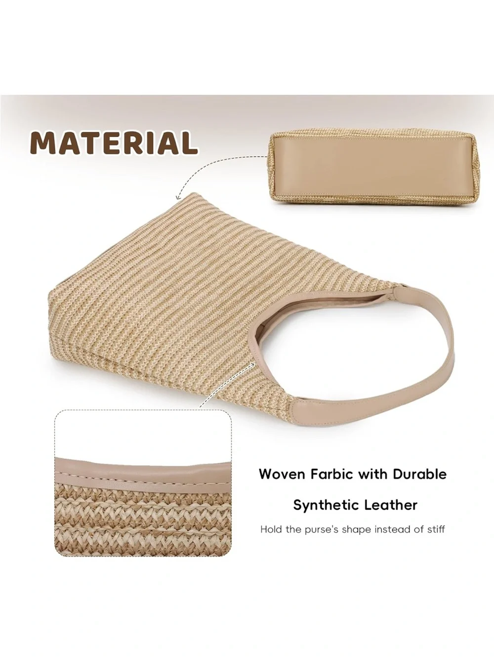 Woven Straw Tote Handbag